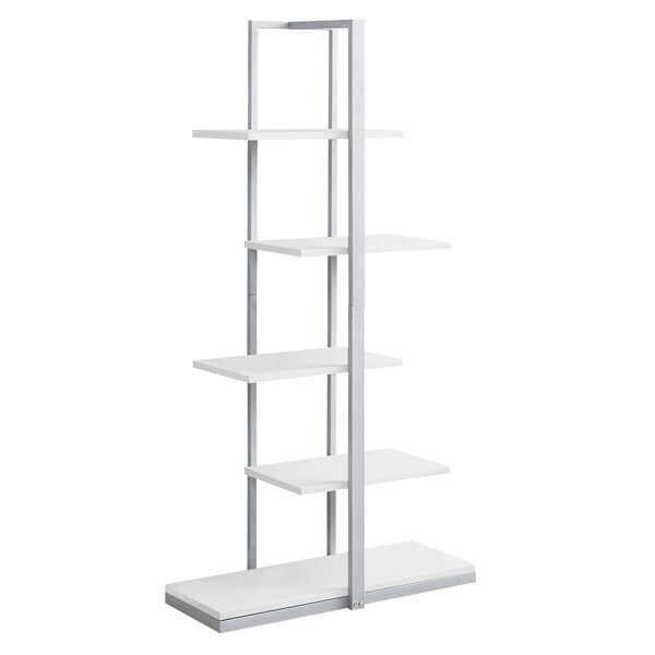 Monarch Specialties Bookshelf, Bookcase, Etagere, 5 Tier, 60"H, Office, Bedroom, Metal, Laminate, White, Grey I 7233 - main